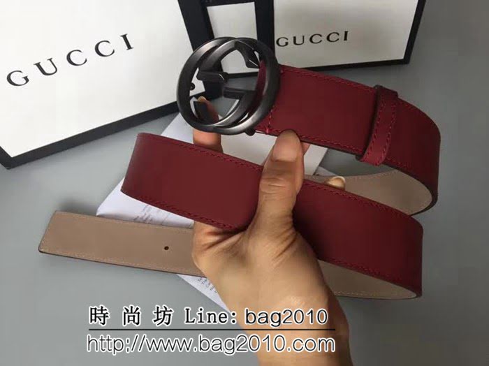 古馳CUCCI 雙面頭層 高級亞面牛皮 絲綢面料 純銅噴漆扣男士皮帶 GHG1121